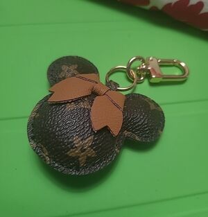 Minnie Mouse Bow Keychain - Brown Monogram Print